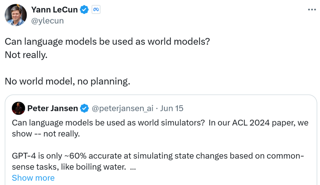 ACL 2024论文盖棺定论：大语言模型≠世界模拟器，Yann LeCun：太对了