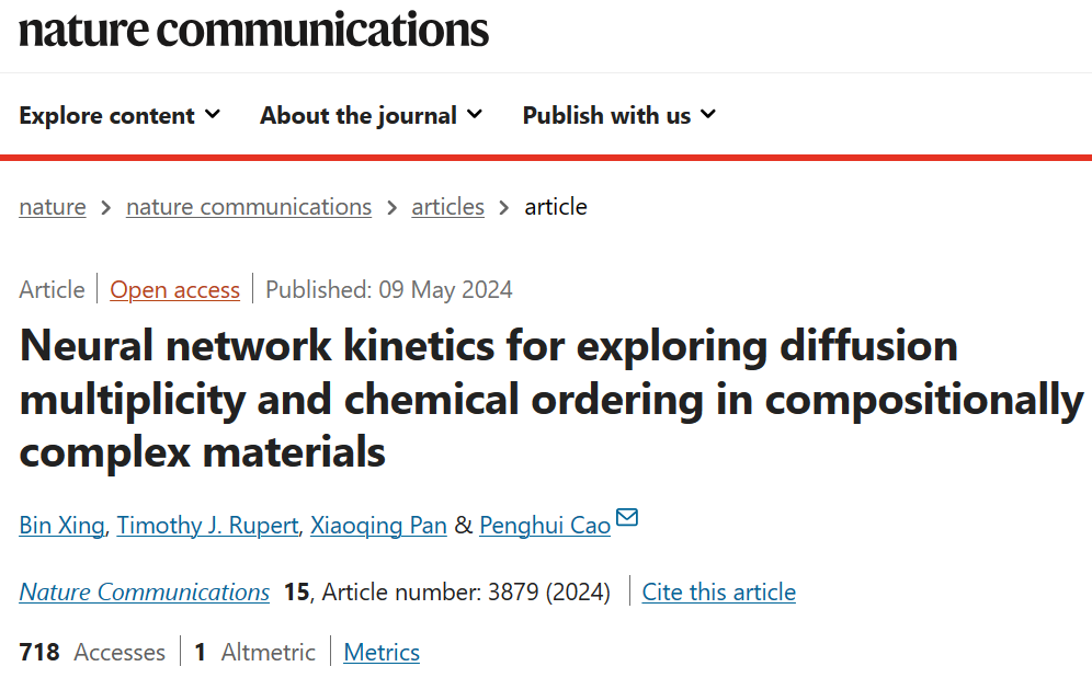 探索复合材料中的原子扩散,加州大学开发神经网络动力学方法