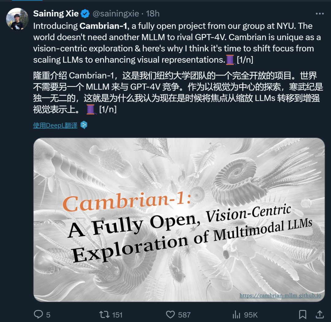 寒武纪1号诞生:谢赛宁Yann LeCun团队发布最强开源多模态LLM