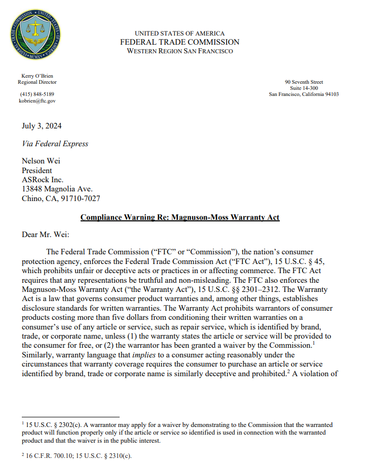 撕毁贴纸则保修失效?美国 FTC 已向华擎、索泰和技嘉发出警告