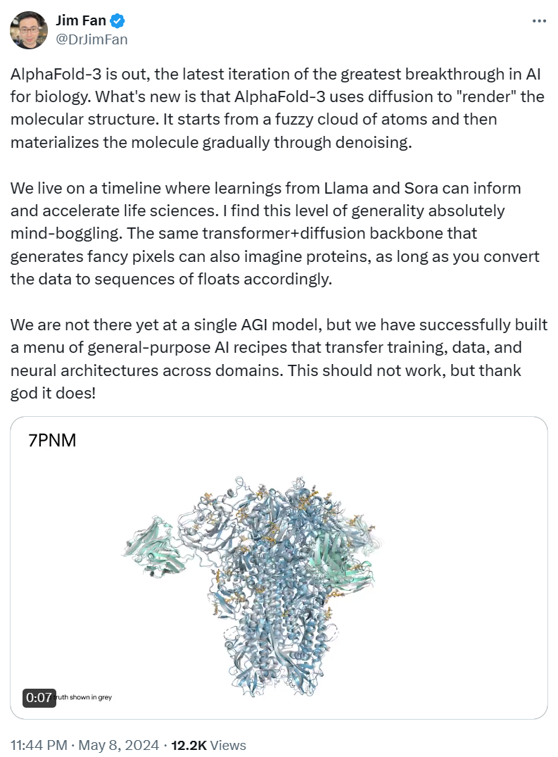 AlphaFold 3 重磅问世,全面预测蛋白质与所有生命分子相互作用及结构,准确性远超以往水平