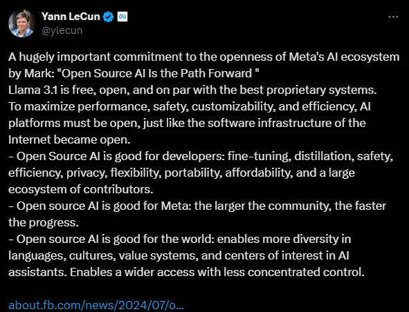 最强模型Llama 3.1 405B正式发布，扎克伯格：开源引领新时代