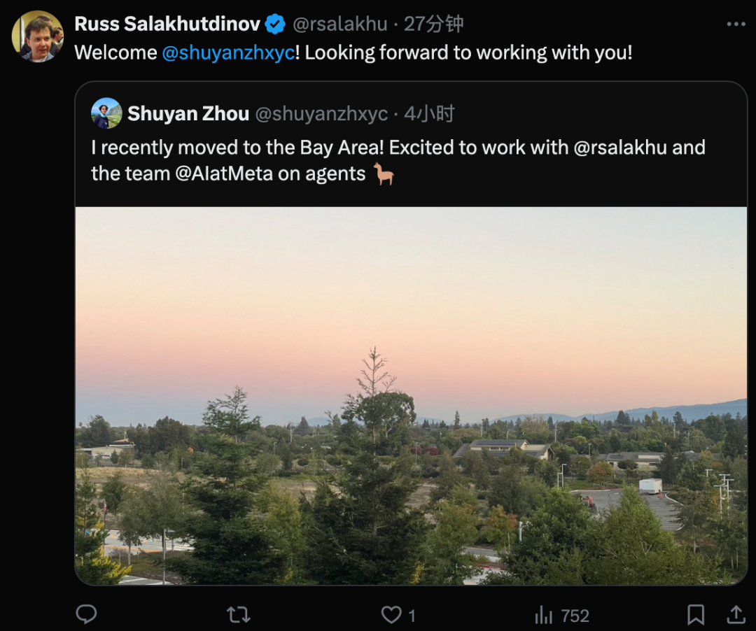 原苹果首任AI负责人、杨植麟导师Russ领队Meta Agent研究,WebArena作者加盟