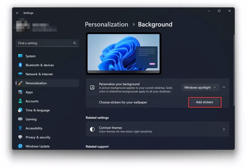 Windows 11 22H2怎么启用桌面贴纸Desktop Stickers功能