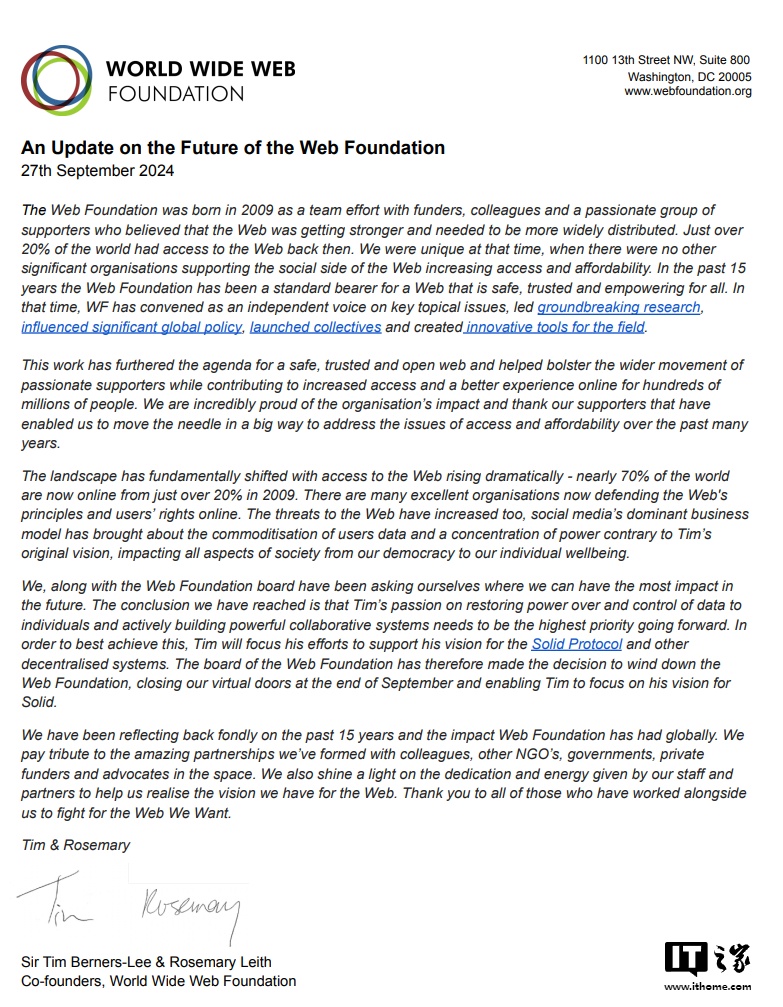 使命完成，万维网基金会宣布关闭