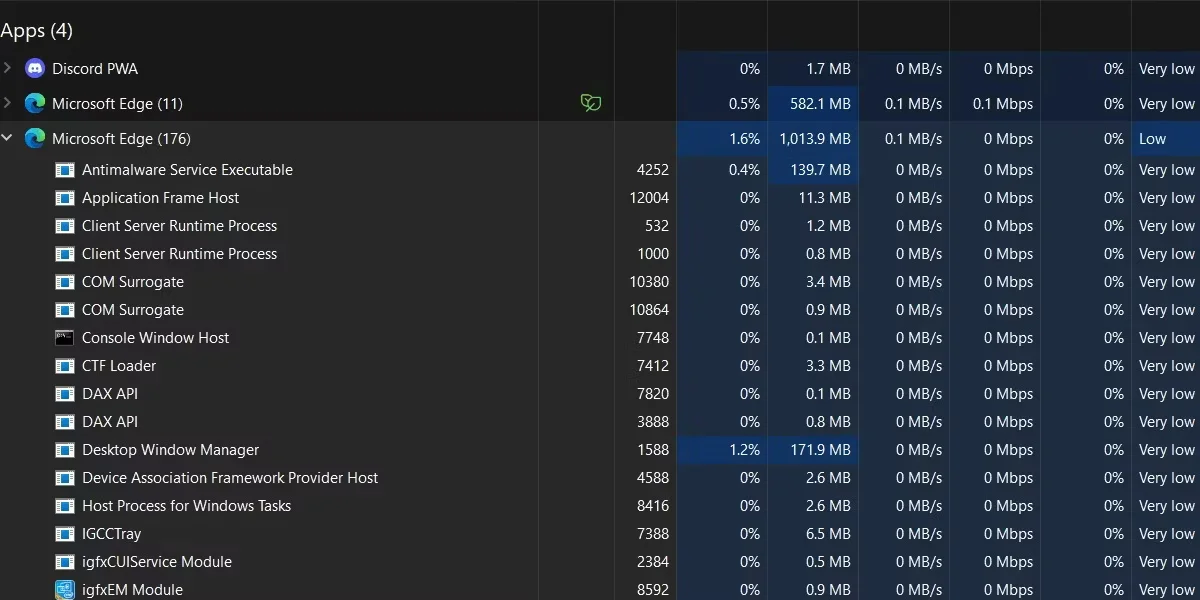 修复Windows任务管理器Microsoft Edge下列出不相关的进程
