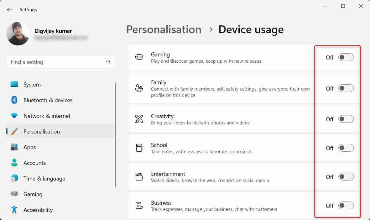如何在Windows 11中更改设备使用选项