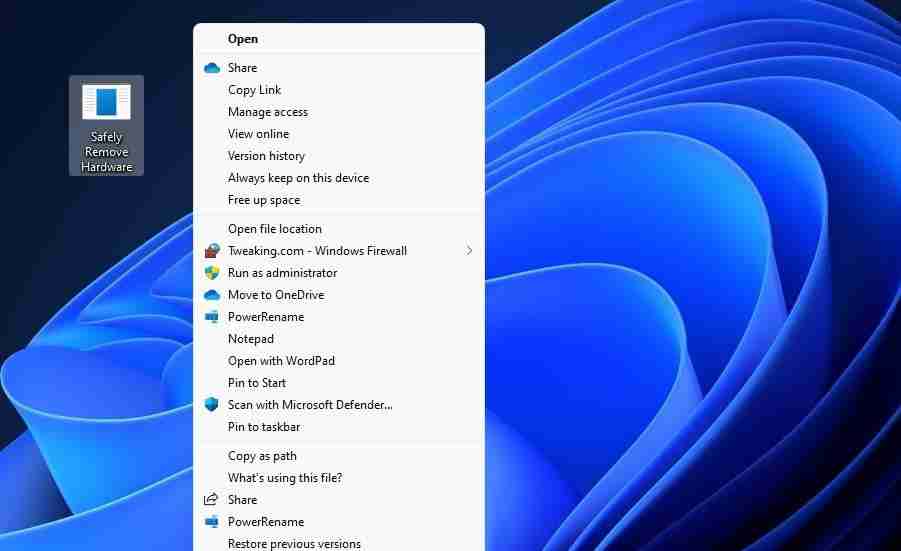 如何在Windows 11中创建安全删除硬件对话框快捷方式