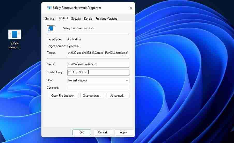 如何在Windows 11中创建安全删除硬件对话框快捷方式