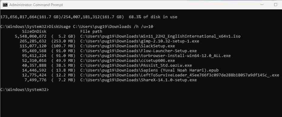 如何使用DiskUsage命令分析Windows驱动器空间