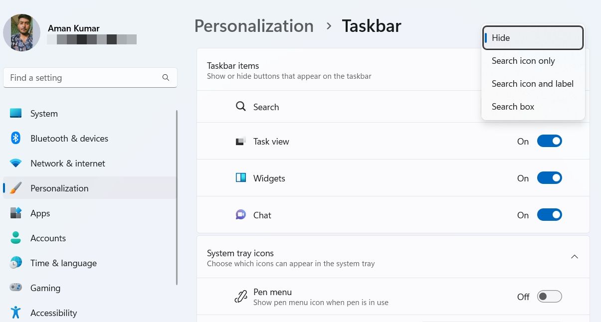 如何在Windows 11任务栏隐藏搜索栏
