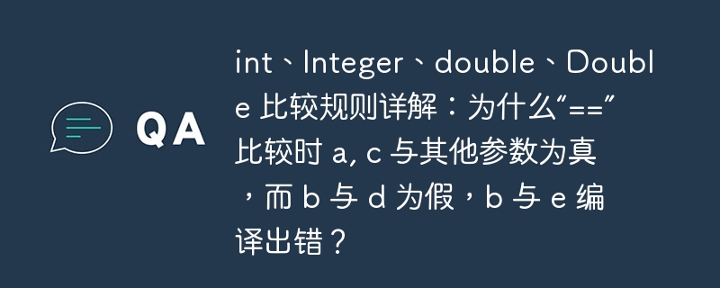 int、Integer、double、Double 比较规则详解：为什么“==” 比较时 a, c 与其他参数为真，而 b 与 d 为假，b 与 e 编译出错？