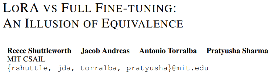 LoRA、完全微调到底有何不同?MIT 21页论文讲明白了