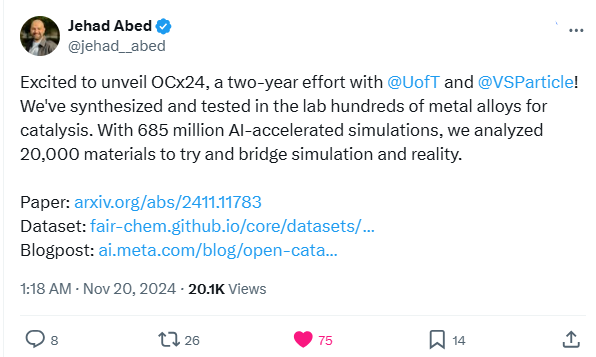 6.85亿次AI加速模拟,分析2万种材料,Meta发布催化剂数据集OCx24
