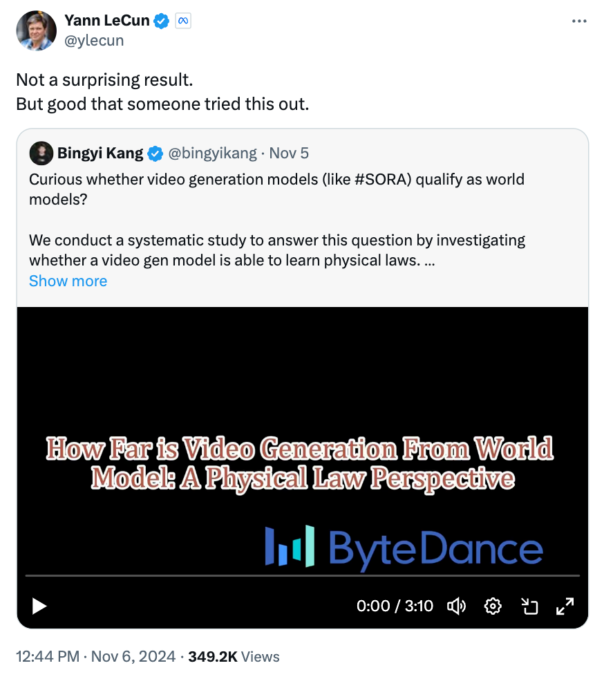 LeCun赞转!类Sora模型能否理解物理规律?字节豆包大模型团队系统性研究揭秘