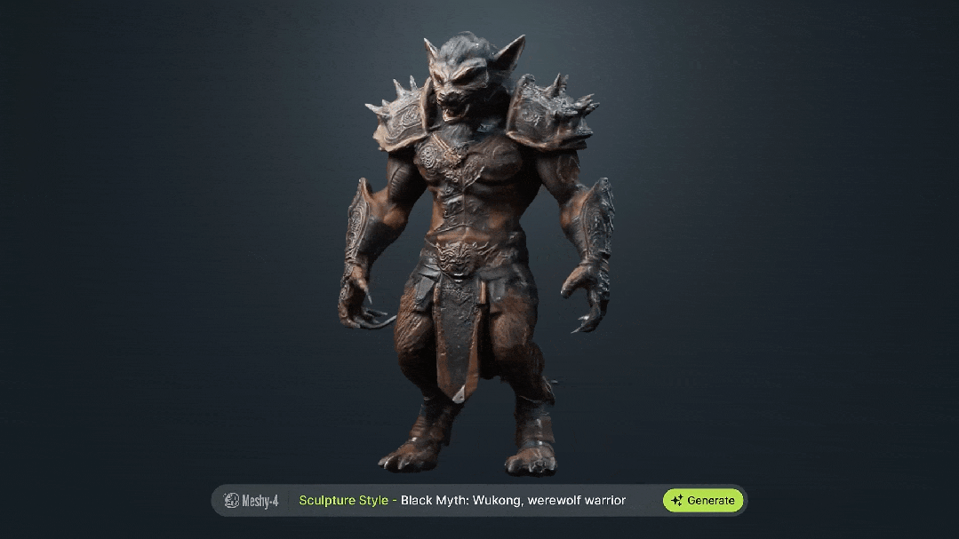 一句话生成《黑神话:悟空》3D资产,胡渊鸣创业项目Meshy上新,免费试用