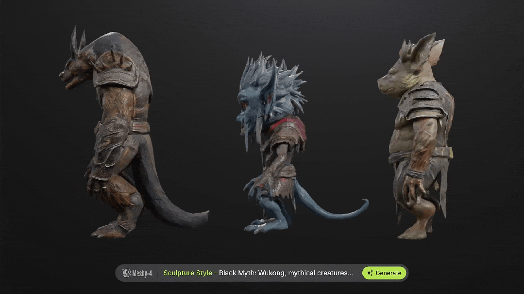 一句话生成《黑神话:悟空》3D资产,胡渊鸣创业项目Meshy上新,免费试用