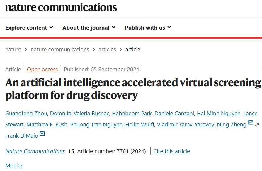 筛选数十亿化合物库,华盛顿大学药物AI虚拟筛选平台,登Nature子刊
