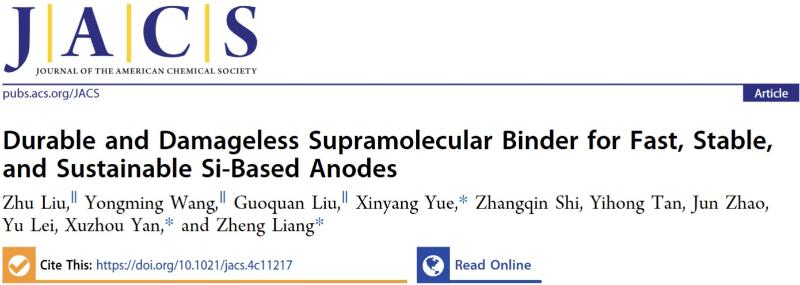 上海交大梁正/颜徐州JACS发文：超耐用且快释放的超分子粘结剂用于高性能、可持续硅基负极