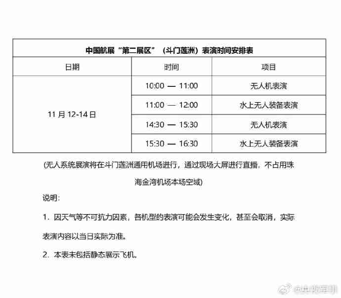 第十五届中国航展飞行表演时刻表公布,含歼 20、歼 35 等众多机型