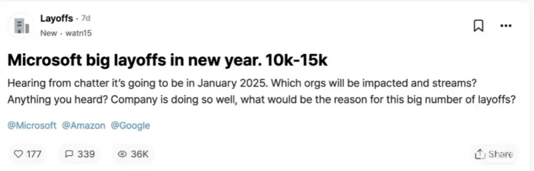 传微软计划明年1月裁员1.5万名员工