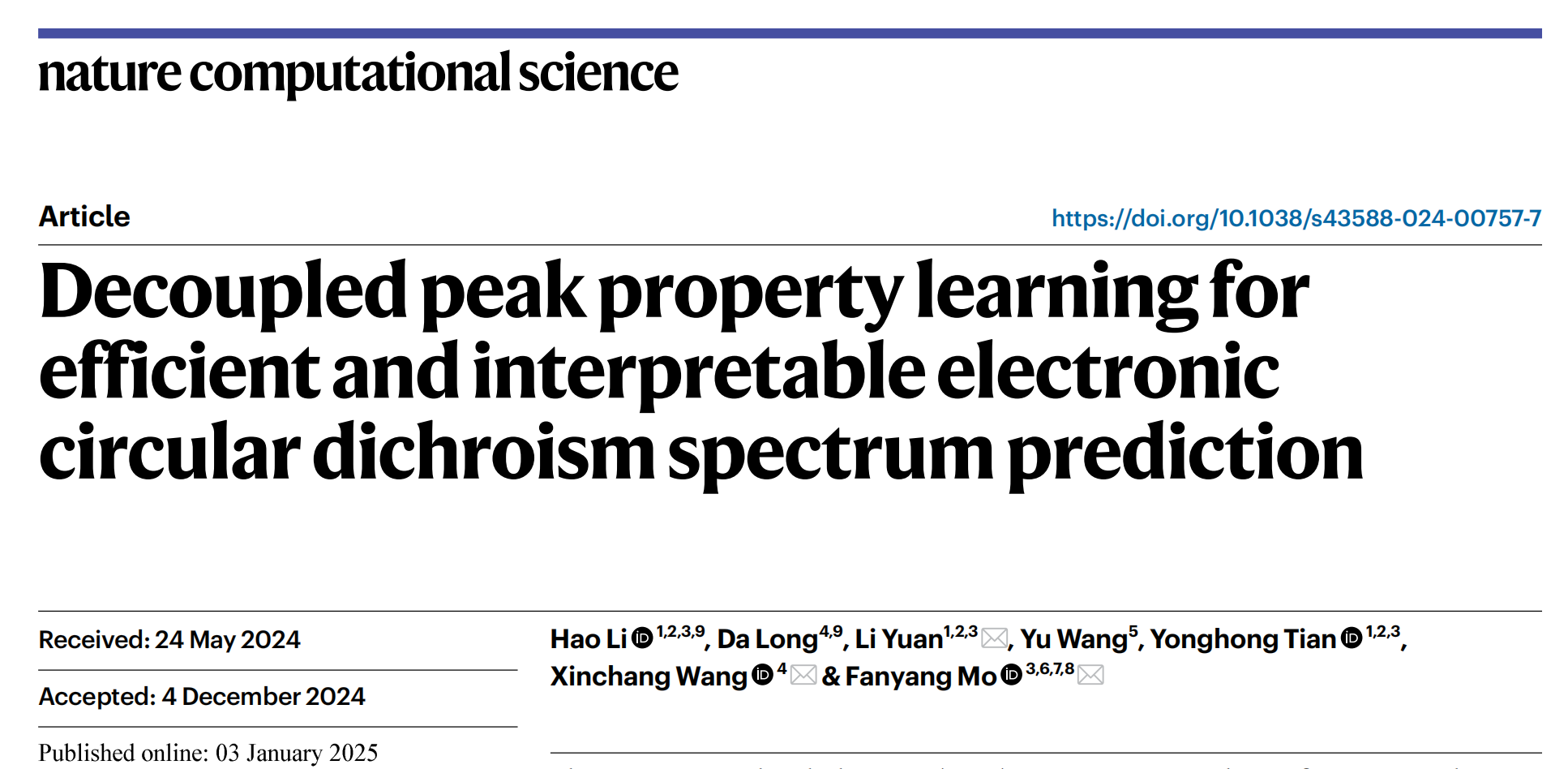 北京大学深圳研究生院莫凡洋/袁粒与合作者开发机器学习手性分子光谱预测模型