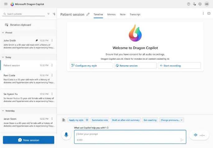 Dragon Copilot欢迎页面截图