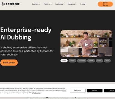 Papercup：AI驱动的视频本地化平台，提供自动转录、翻译和配音服务