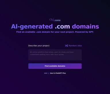 Onlycoms：AI智能生成独特.com域名，助力项目启动