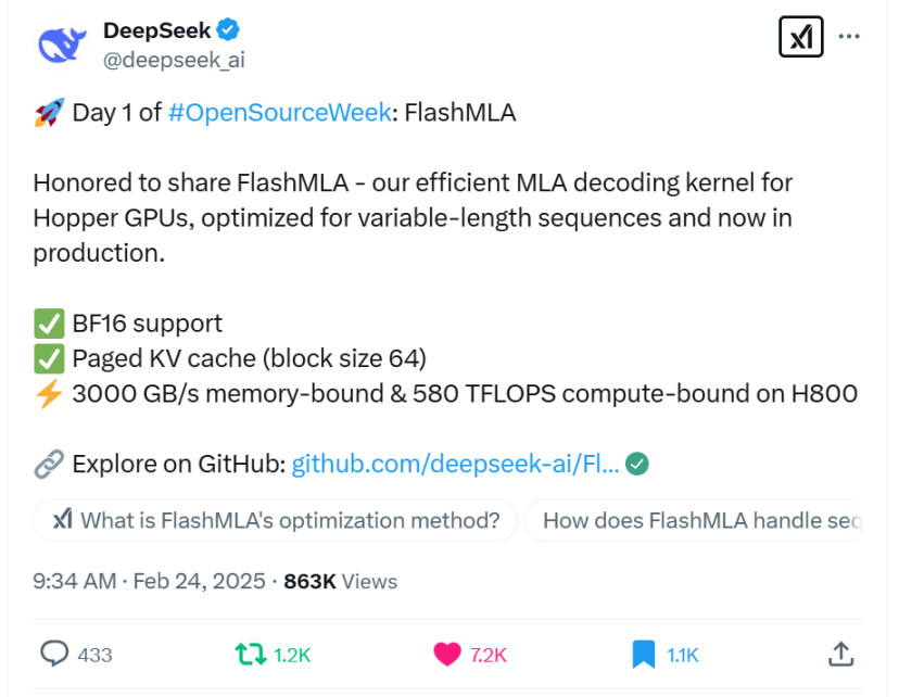 DeepSeek开源FlashMLA：Hopper GPU解码新标杆，测评大揭秘！