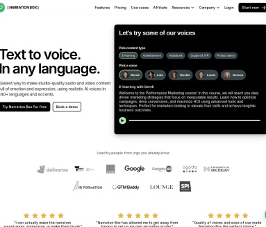 Narration Box:AI语音生成平台,70种语言700多旁白选择