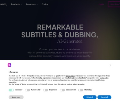 Checksub：AI驱动的字幕生成和配音平台，快速本地化视频和音频