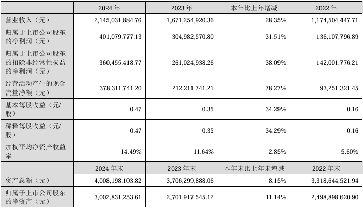 云意电气2024年实现营收21.45亿元,净利润同比增长30.9%