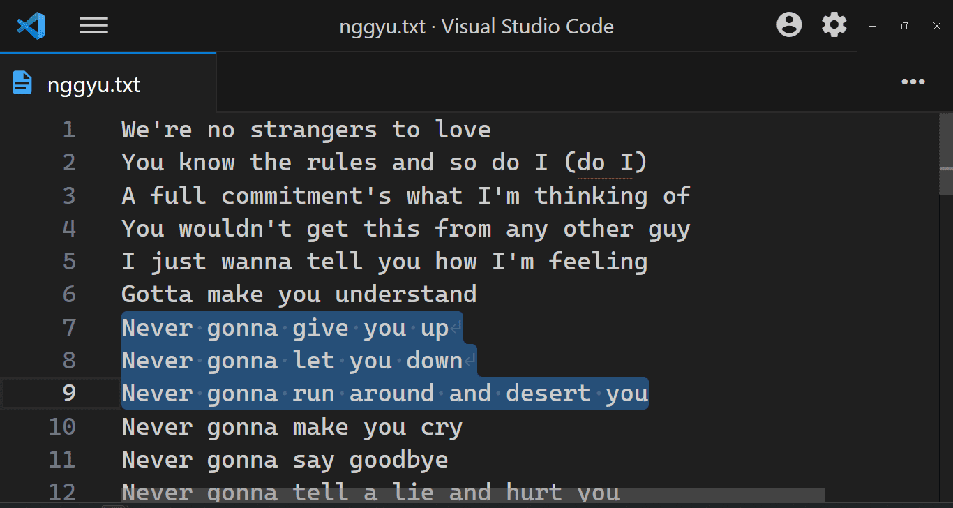 "editor.renderWhitespace": selection