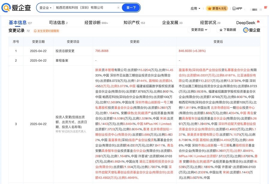 比亚迪入股帕西尼，进军机器人触觉感知