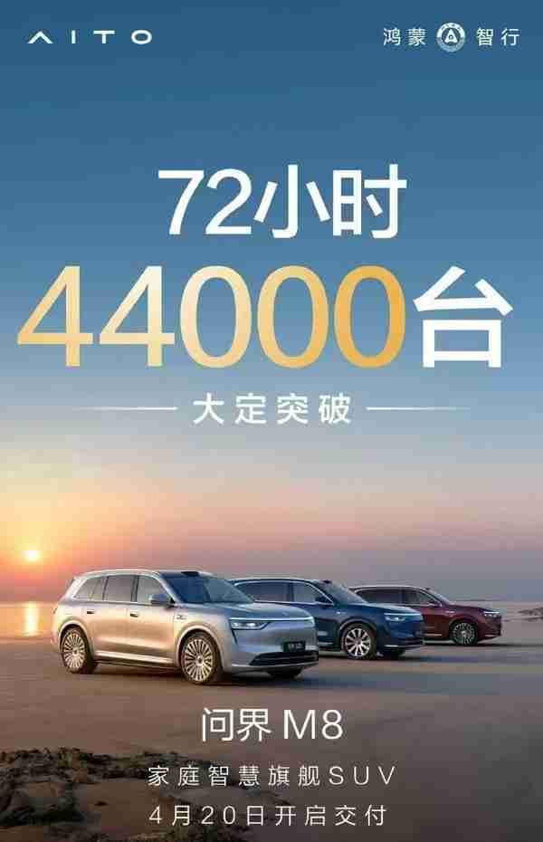 问界M8今日开启交付 72小时大定4.4万台 35.98万元起