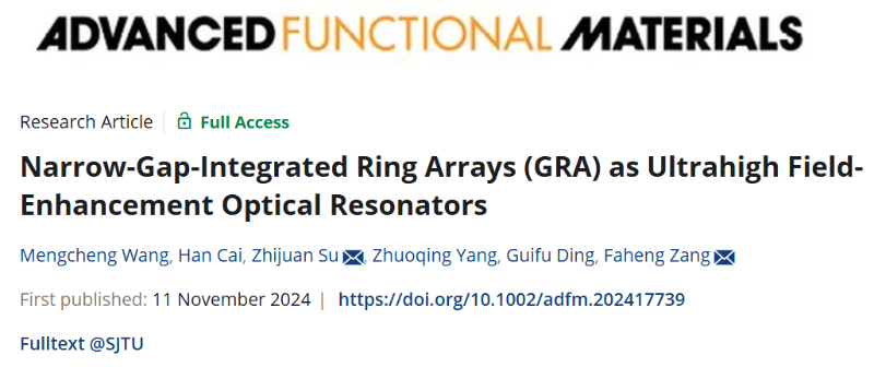 上交大在AdvancedFunctionalMaterials发表纳米环光学天线制造新进展