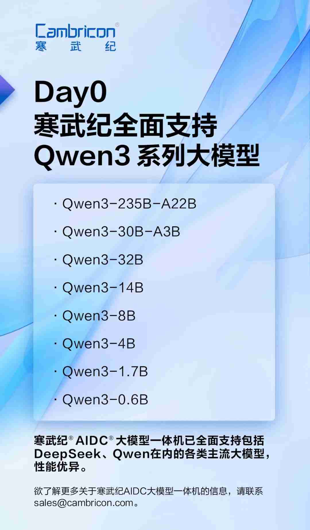 Qwen3发布当天,寒武纪已完成全系列支持
