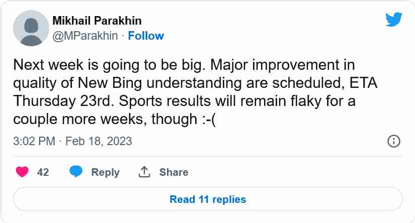微软放宽新Bing的聊天机器人回合数限制 本周四将有重大改进