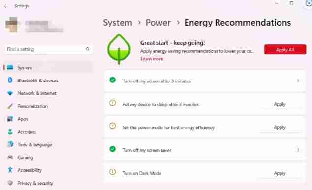 Win11系统提高笔记本续航Energy Recommendations能源建议功能