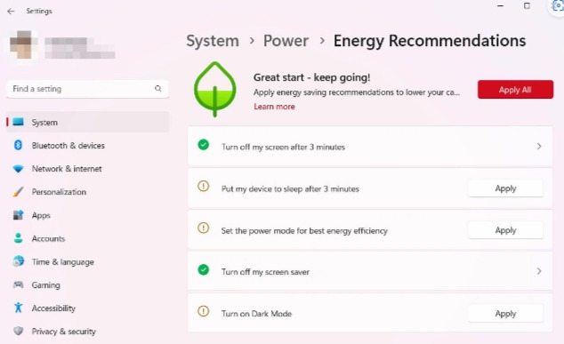 Win11提升笔记本续航，EnergyRecommendations新功能
