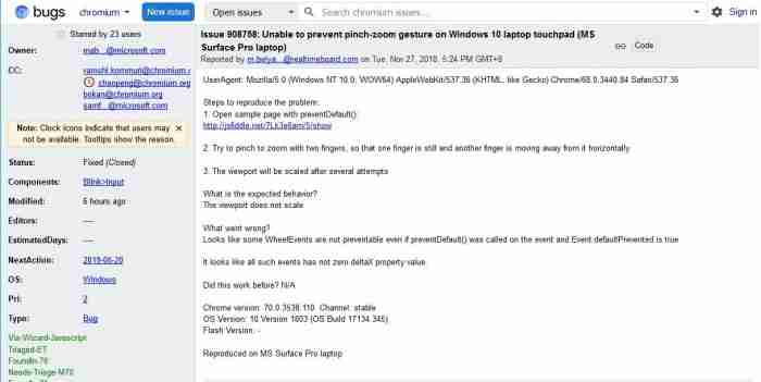 微软改进Chromium浏览器在Win10设备上奇怪的Pinch-Zoom缩放问题