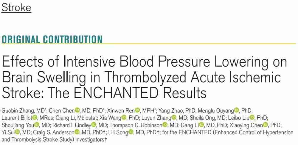 复旦大学类Craig Anderson/宋莉莉团队研究揭示强化降压对急性缺血性卒中溶栓后脑水肿的影响