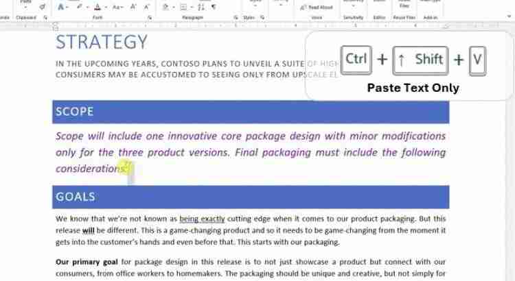 微软增加Word快捷键Ctrl+Shift+V粘贴纯文本功能