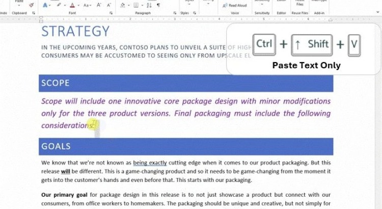 Word新增Ctrl+Shift+V快捷键，纯文本粘贴更便捷