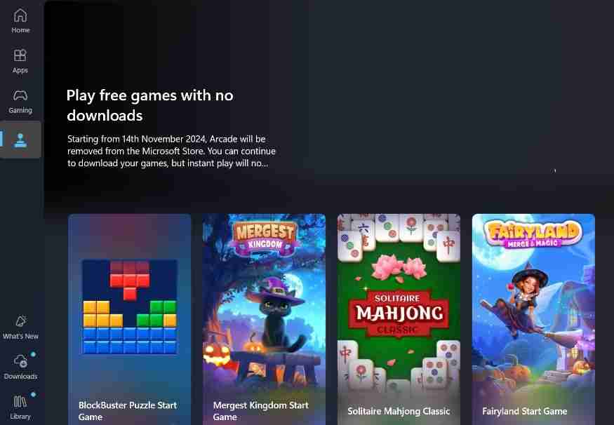 微软宣布砍掉 Win11 应用商店“在线小游戏”功能