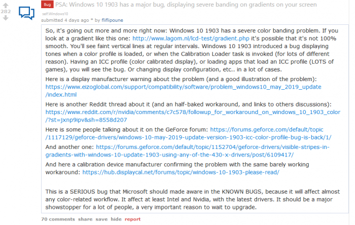 Win10 1903更新导致图像扭曲或者色彩显示不正确