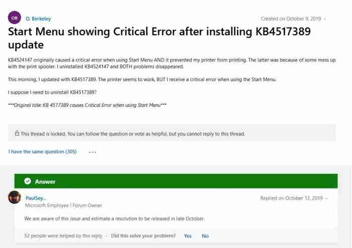 微软承认Win10开始菜单的错误并承诺本月修复