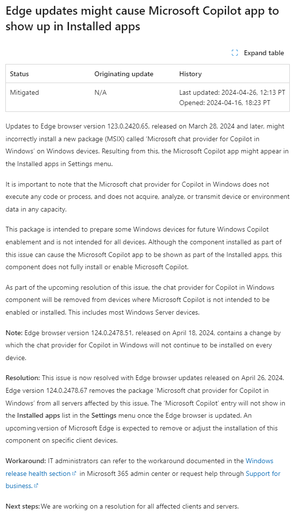 微软 Edge 浏览器 124 版本修复Bug：自动安装8KB Copilot