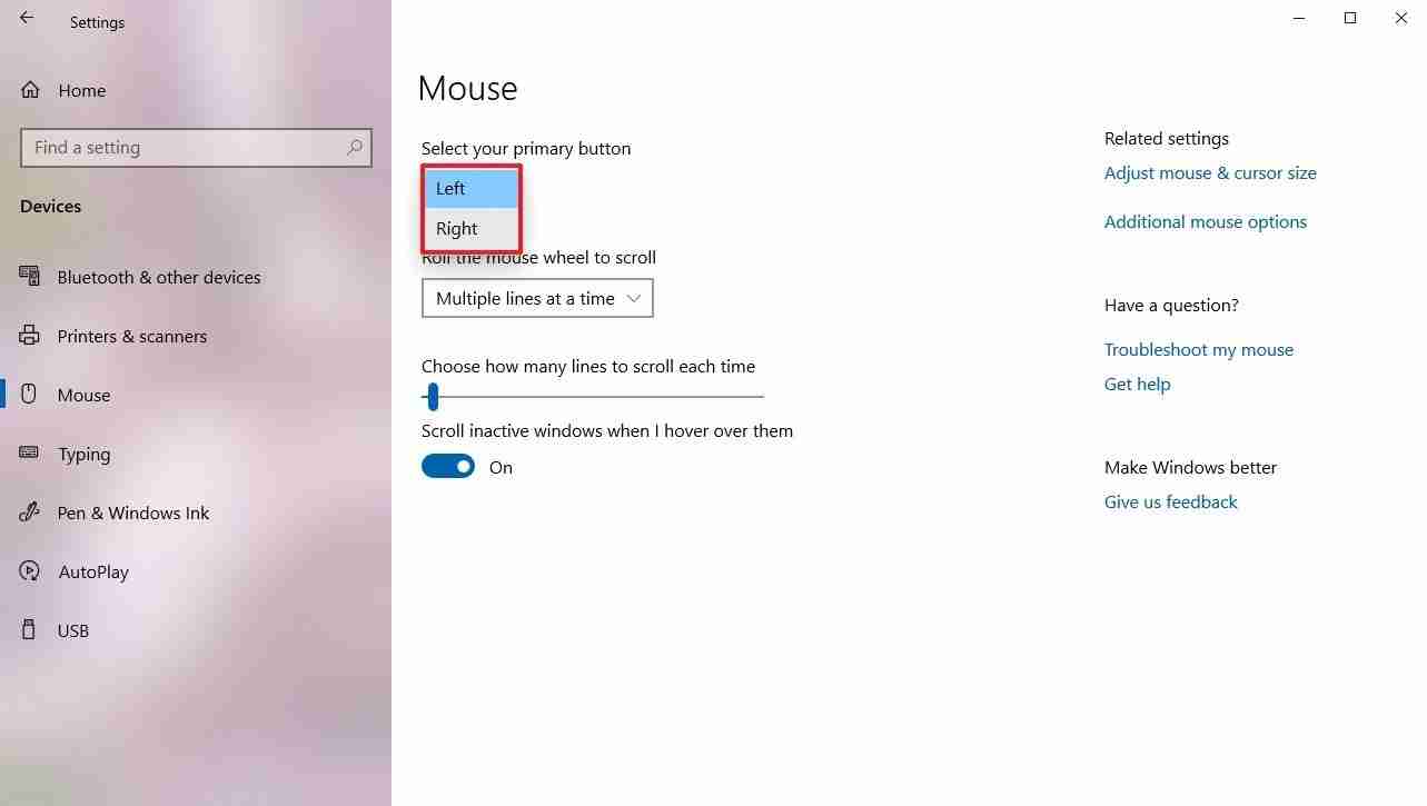 Win10系统设置左手使用鼠标的方法教程